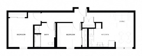 Floor plan for 2 beds, 1 bath, 777 sqft